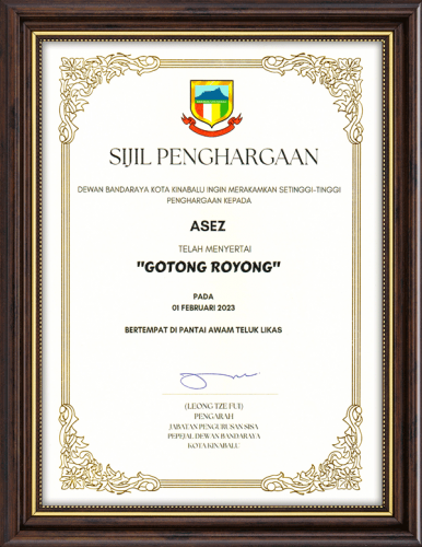 Certificate Of Appreciation From Kota Kinabalu City Hall Asez